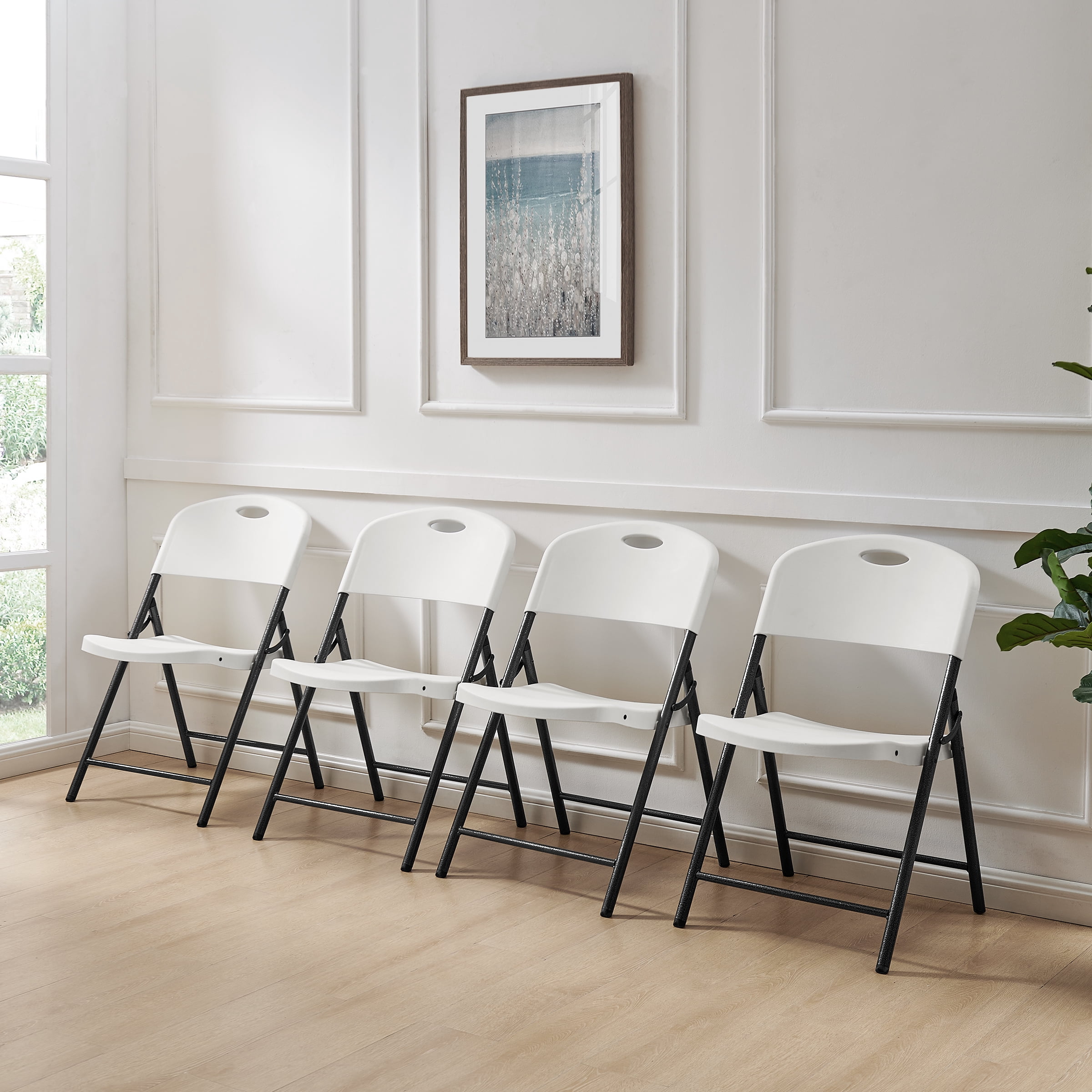 Mainstays Premium Heavy Duty Resin Folding Chair, White (Set of 4)