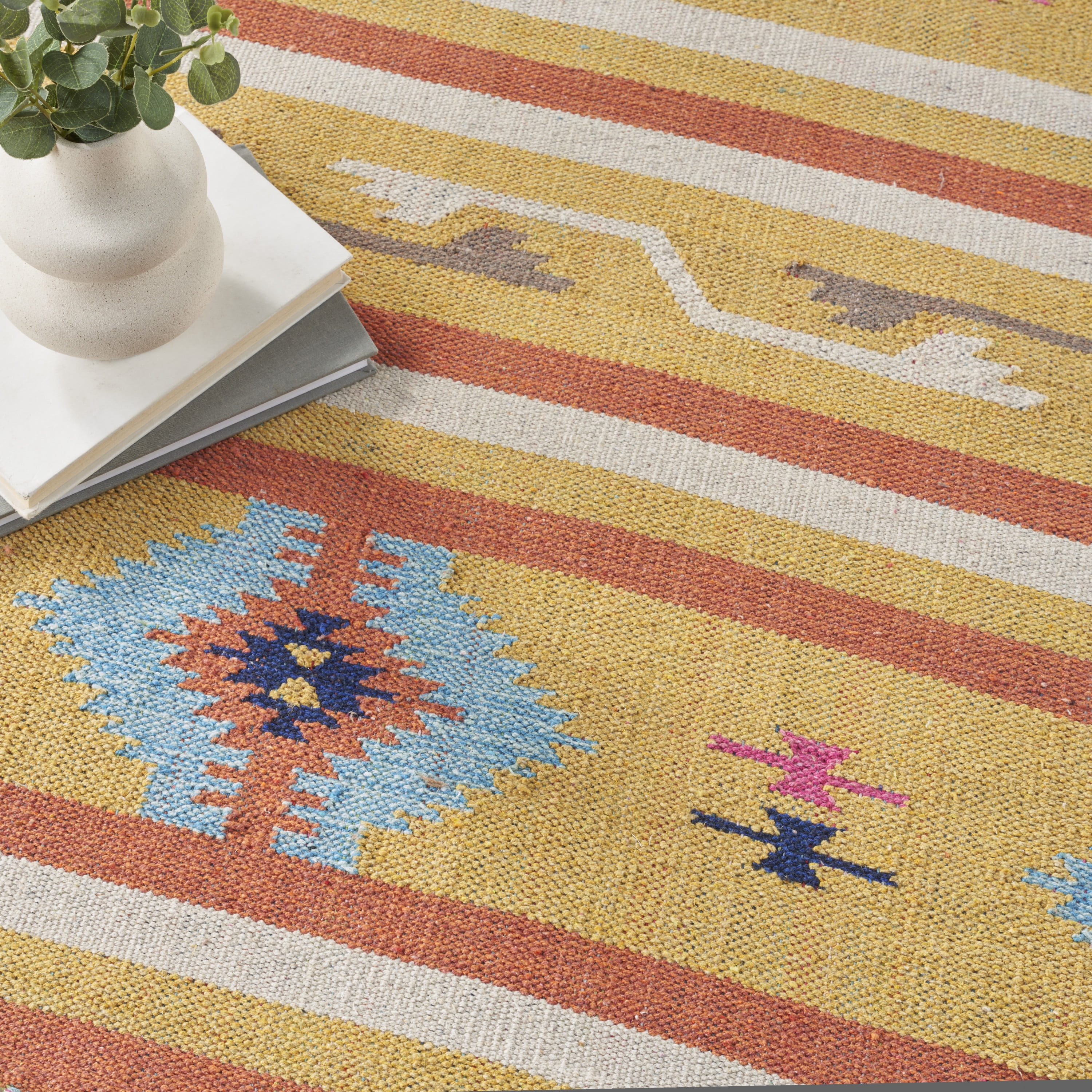 Nourison Baja Tribal Yellow 6'6" x 9'6" Area Rug, (7x10)