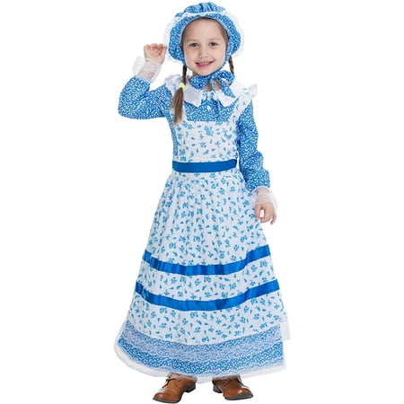 Colonial Pioneer Girls Costume Deluxe Prairie Dress for Halloween Laura Ingalls Costume Dress Up