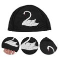 thumbnail image 3 of Unique Bargains 1 Pc Knitted PU Elastic Swans Pattern Swim Cap Black White, 3 of 5