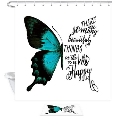 Inspirational Quotes Shower Curtain,Teal Butterfly with Funny Motivational  Quotes There are So Many Beautiful Things to Be Happy Shower Curtain Set  with  Flannel Bath Rugs,69X70in | Walmart Canada