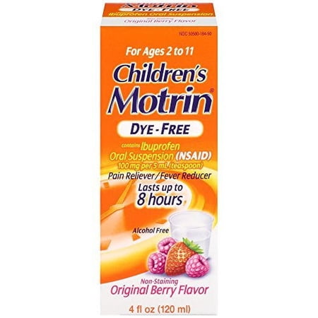 Children Motrin Dye-Free Pain & Fever Reducer Original Berry 4 oz, 4-Pack