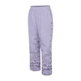 thumbnail image 5 of Jxximdong Pants for Women Embroidered Floral Print Elastic Belt With Pocket Trousers Side Buttons Loose Straight Cropped Pants Purple XXL Trousers, 5 of 5