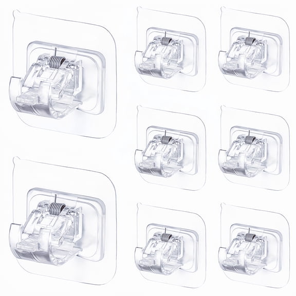 8PCS No Drill Curtain Rod Brackets No Drilling Self Adhesive Curtain Rod Holder Hooks Nail Free Adjustable Curtain Rod Hooks Curtain Hangers for Bathroom Kitchen Home Bathroom and Hotel (Transparent)