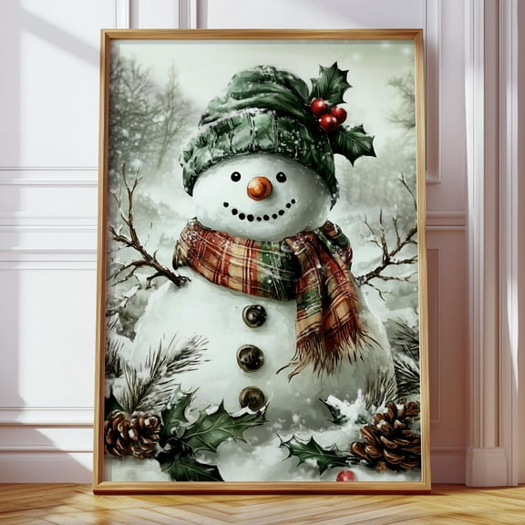 MSFCON Snowman Wall Art Print, Forest Snowfall in Winter Christmas Home Decor, Holiday Home Improvement