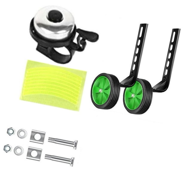 Ruedas de entrenamiento para bicicleta infantil, ruedas auxiliares, equipo de conducción universal con timbre Verde