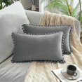 thumbnail image 1 of Wekity Paquete De 2 Fundas De Almohada Decorativas, Fundas De Cojines Sólidos De Terciopelo De Partículas Suaves con Pompones para Sofá Dormitorio Coche (12 X 20 Pulgadas, Gris Cla, 1 of 5