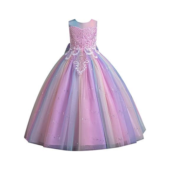 Fgnfyis Little Girl Dresses Sequin Long Formal Gown Wedding Bridesmaid Pageant Party Flower Girl Dresses for Wedding 3-4Y