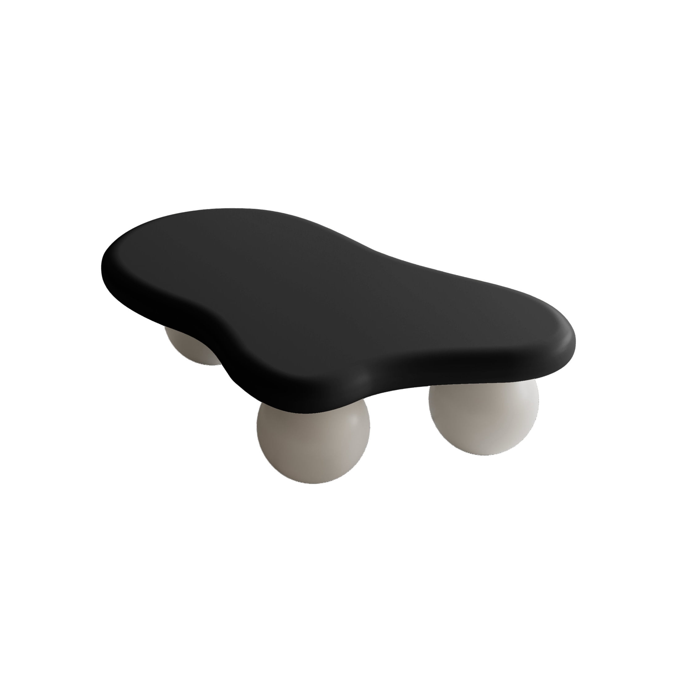Noble House 47" Cloud Shaped Coffee Table with Ball Legs, Modern Aesthetic Accent Table for Living Room, Black Top White Legs