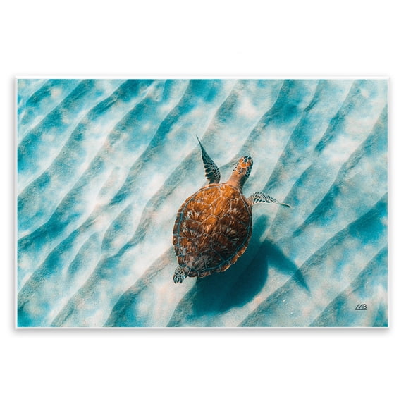 Stupell Industries Sandbar Sea Turtle Animals Photography Unframed Art Print Wall Art, 15 x 10