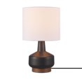 thumbnail image 1 of 15" Matte Black Ceramic Table Lamp with Wood Toned Base and White Linen Shade, 1 of 8