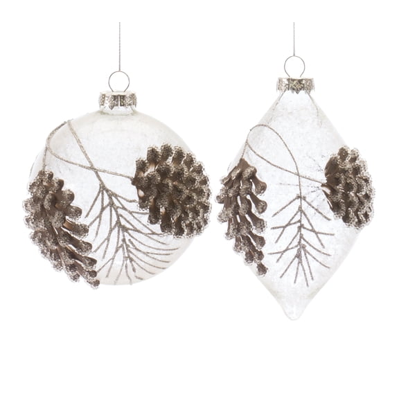 Melrose Set of 6 Beaded Glass Pinecone Christmas Ball and Drop Ornaments 5.75"