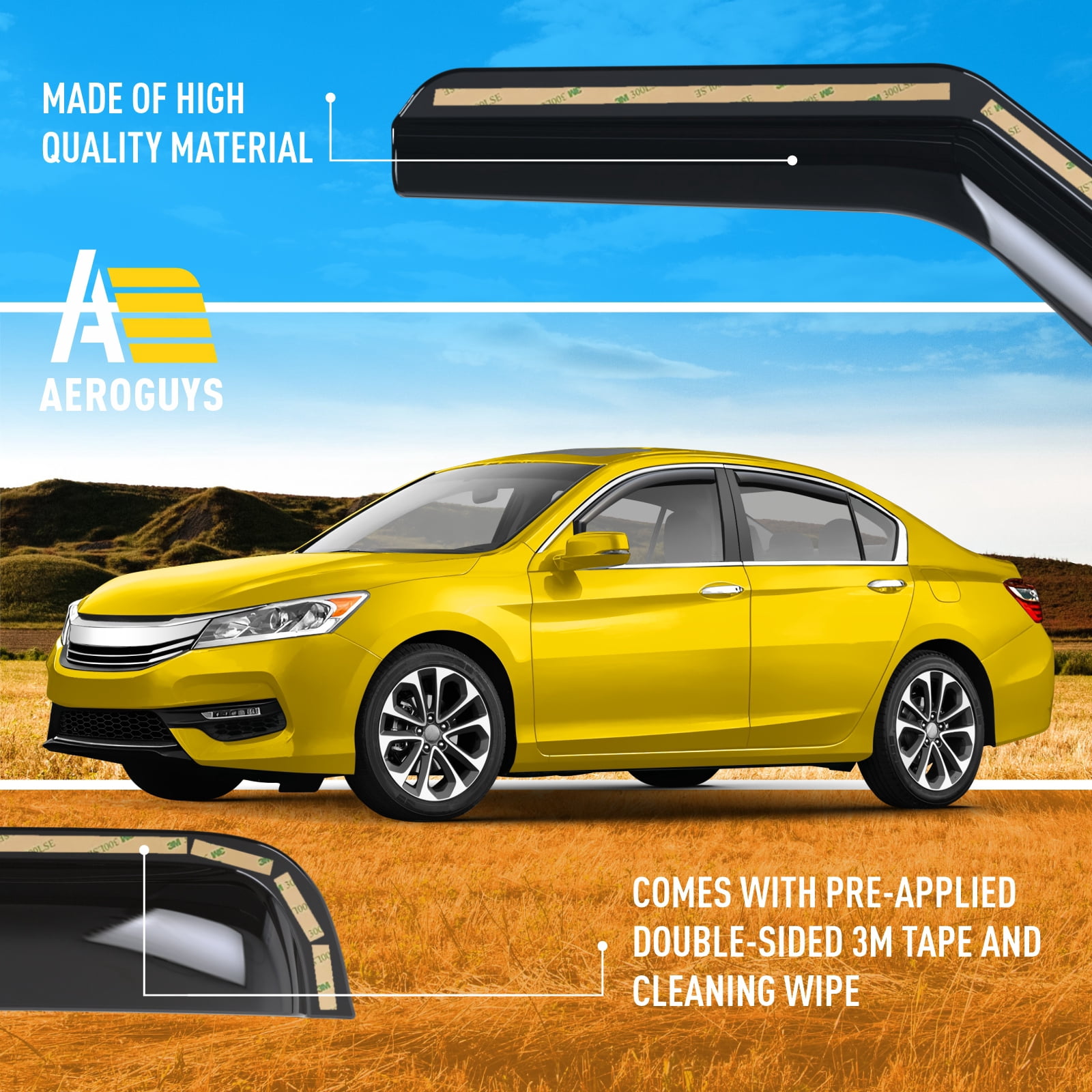 Extra Durable Window Deflectors In-Channel Window Visors Rain Guards Fit for Honda Accord 2013-2017 Sedan, Sun Visors, Wind Vent Visors, vent shades, Exterior Car Accessories - 4 pcs. AG0749