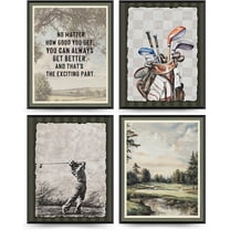 Aingg Golf Sportsspirational Wall Art Decor, Motivational Poster Prints, Rustic Retro Landscape Sports Wall Decorations for Playroom Boys Room Unframed 4Pcs