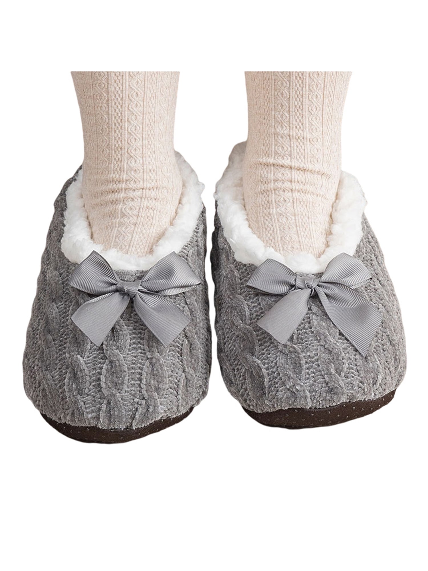 Womens Knitted Chenille Ballet Slippers Ballerina Slipper Socks Bow House Shoes