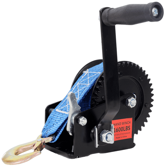 Hand Winch 1600LB 26FT Strap Two-Way Ratchet Portable Trailer ATV Tow