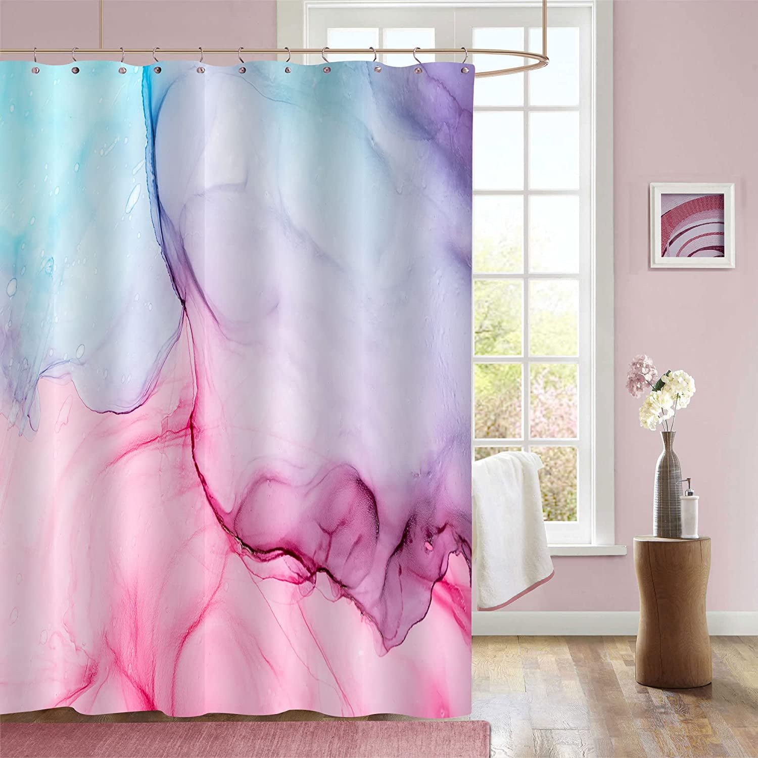 Pink and 2024 navy shower curtain