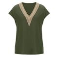 thumbnail image 5 of Bigersell Short Sleeve Shirts for Women Fashion Women's Summer V-Neck Lace Patchwork Short Sleeve Tops Blouse Big & Tall Lace Crew Neck Short Sleeve Ladies Tunic Tops Style B25382, Army Green XXL, 5 of 9