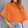 thumbnail image 2 of Yubnlvae Red Womens Cute Sleeve Crop Tops Collar Button down Loose Tees Shirts Blouse, M, 2 of 9