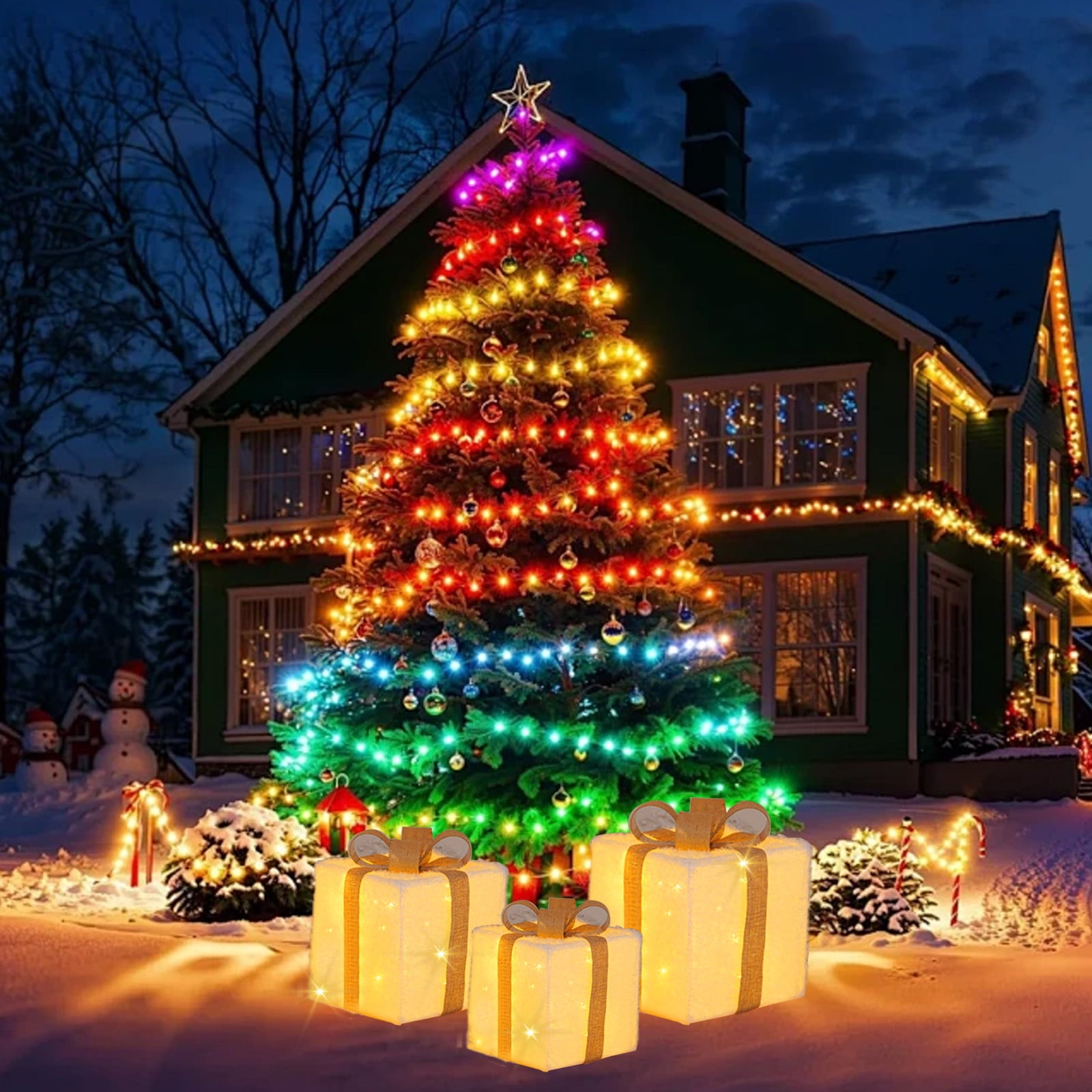 LED Christmas Light Box Set with Remote Control - Festive Illuminated Gift Boxes for Indoor Outdoor Holiday Decorations with Warm White String Lights