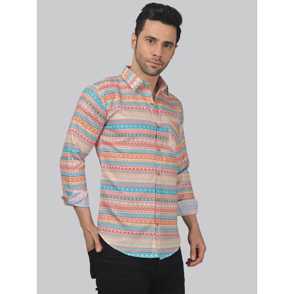 Minimalist Men's Printed Full Sleeve Casual Linen Shirt