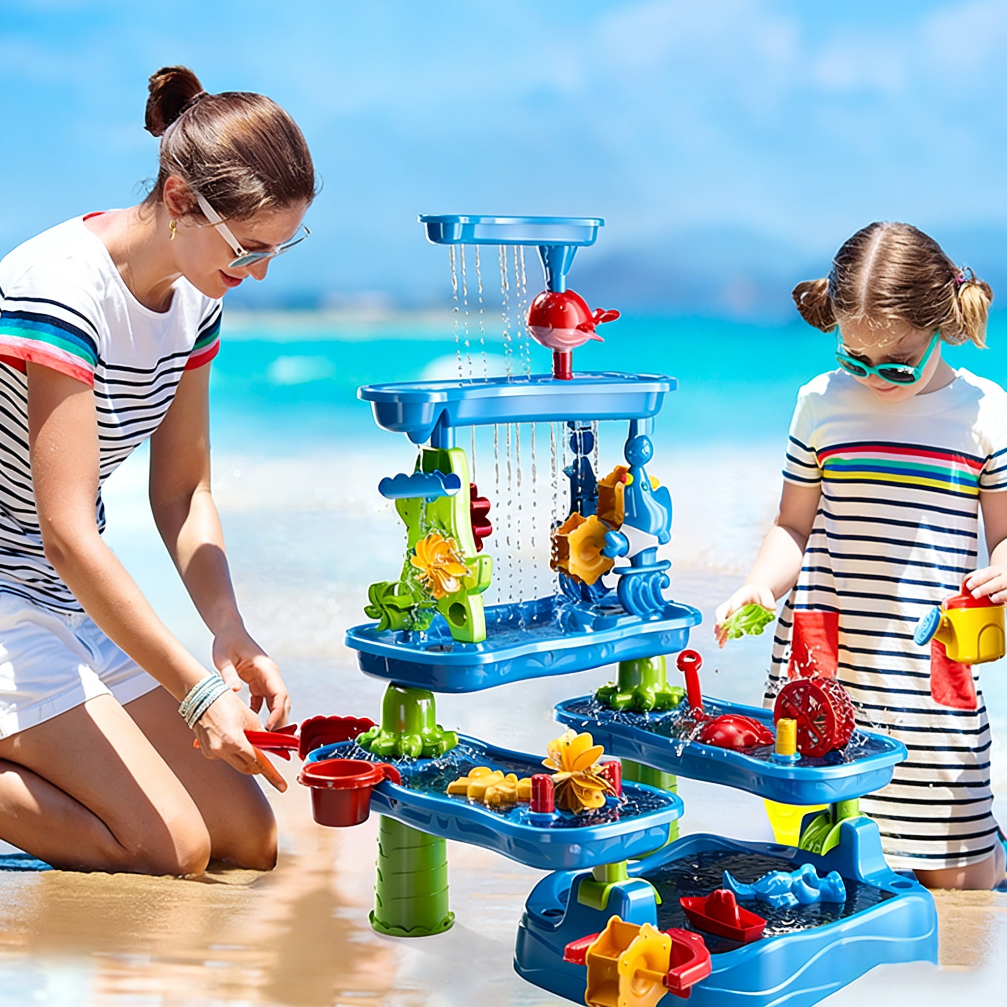 5-Tier Kids Sand and Water Table with Accessories, Outdoor Beach Activity Table for Kids, Summer Backyard Beach Pool Toys for Boys Girls Birthday Gifts