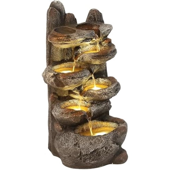 6-Tier Cascading Rock Water Fountain Outdoor Garden Waterfall with Lights,Fountain Indoor Decor for Garden, Patio, Backyard, Deck, Porch and Home Art Decor (Smal)$$Garden & Patio