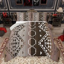 Homewish Fashion Western Aztec Queen Comforter Set for Female, Abstract Stripes Ombre Bedding Sets, Brown Hippie Triangle Reversible Bedding Comforter Set, Super Cozy Room Decor, 3-Piece