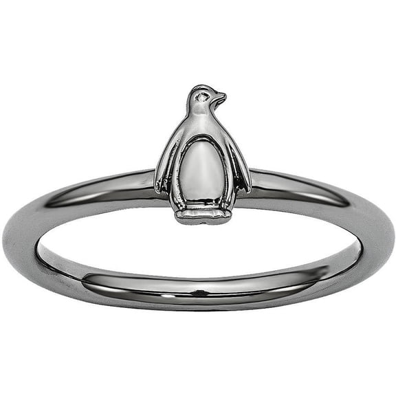 Sterling Silver Black-Plated Penguin Ring