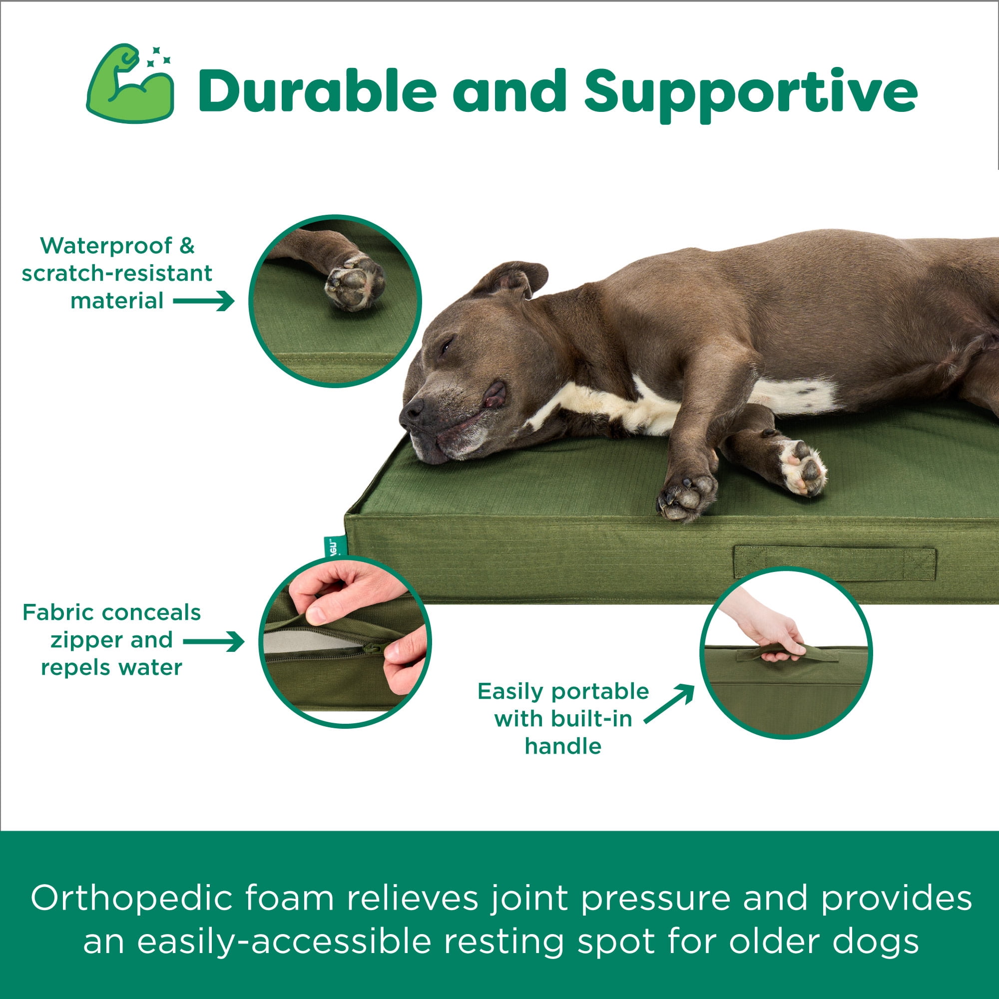 FurHaven Gridded Ripstop All-Weather Deluxe Orthopedic Mattress Pet Bed, Olivine, Medium