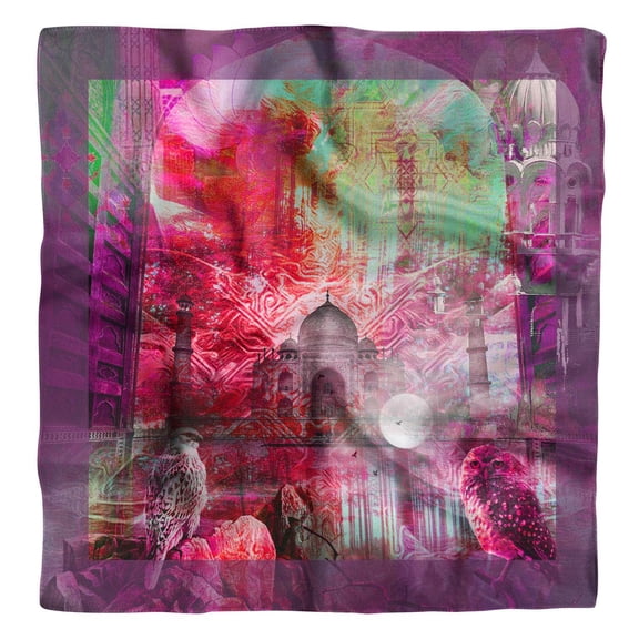 Phagun Pink Tajmahal Monuments Printed Square Pure Silk&nbsp;Scarf&nbsp;For Hair Neck Head Bandanas For Women