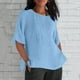 thumbnail image 2 of Blusa de manga larga,Blusa de cuello redondo de color liso para mujer, túnica holgada de media manga, mezcla de algodón y lino, camisa informal de trabajo, sopatenor, 2 of 9