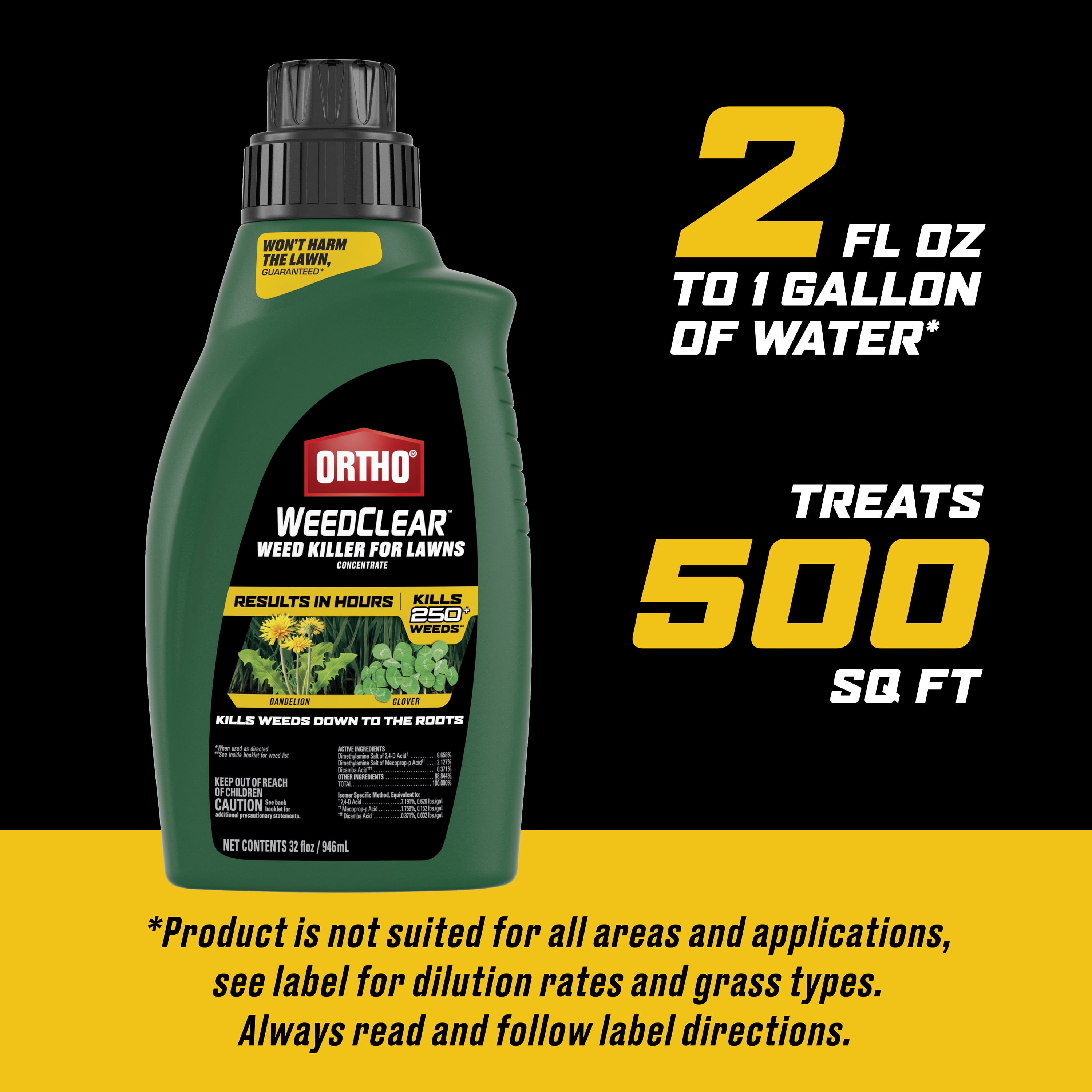 Ortho WeedClear Weed Killer for Lawns Concentrate, Kills Dandelion and More, 32 fl. oz.