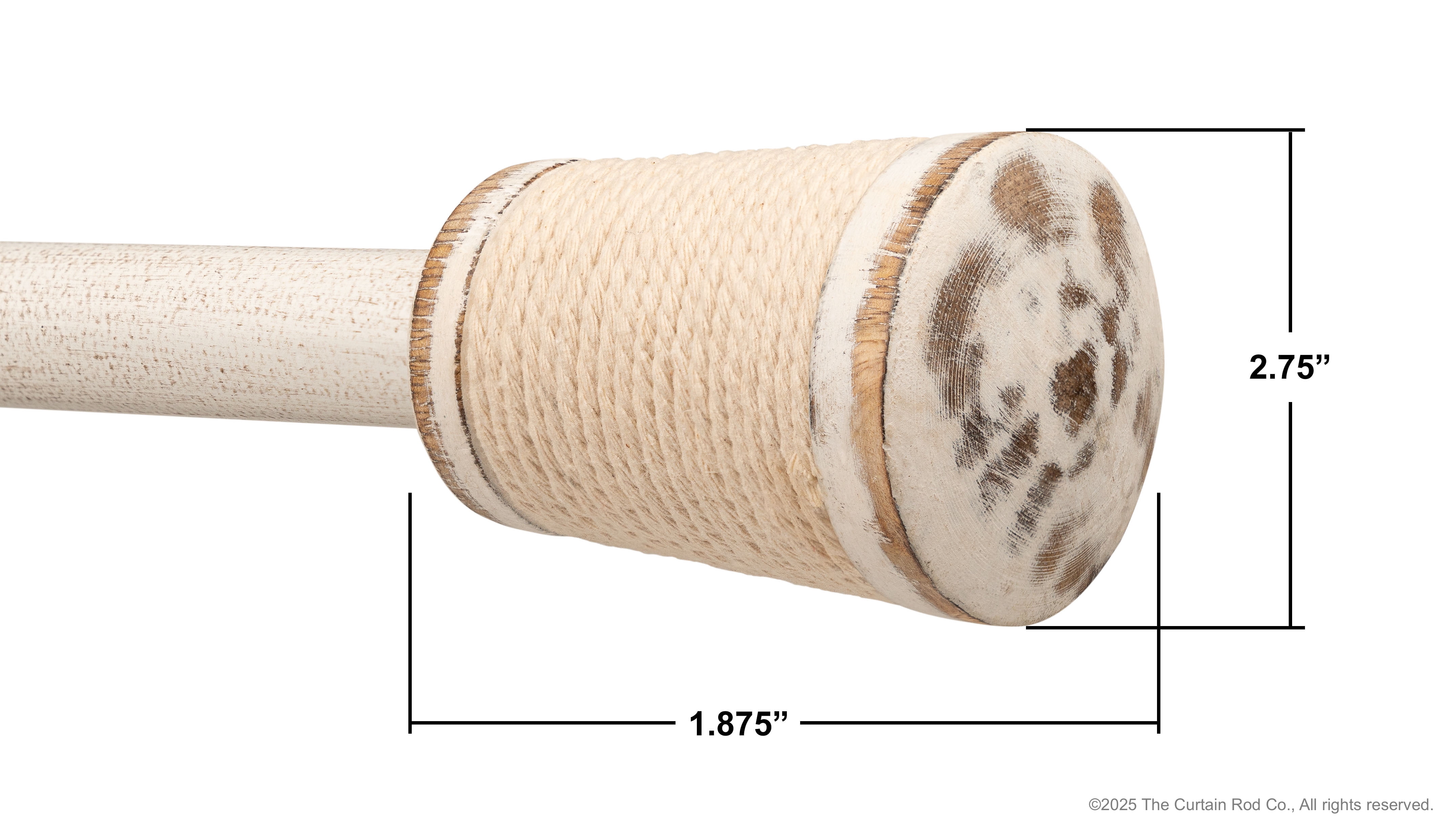 Micah Farmhouse Rustic Distressed White Curtain Rod Set 28"- 48" with Real Wood Finials