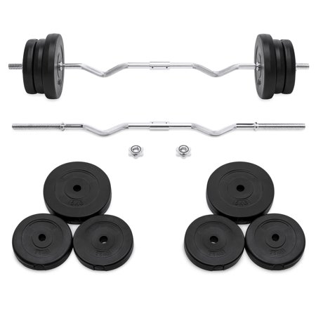 Best Choice Products 55lb W-Shape Curl Bar Workout Exercise Fitness Set for Home Gym w/ 2 Spin-Lock Clamp Collars, 6 Plates - (Best Gym For Over 50)