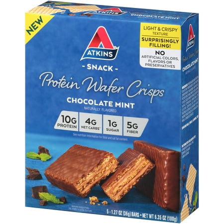 Atkins Chocolate Mint Protein Wafer Crisp, 1.27 oz, 5-pack (Snack (Best Protein Meal Bars)