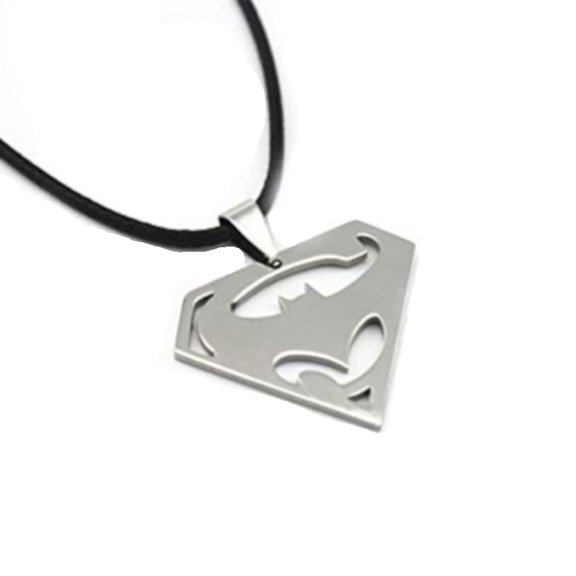 Batman Superman Stainless Steel Pendant Necklace with Cord Chain Superhero Jewelry J-249-A