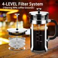thumbnail image 2 of YMMIND Cafetera de prensa francesa Prensa de café de acero inoxidable 304 de 12 oz, con sistema de 4 filtros, vidrio de prensa francesa de borosilicato de espesor resistente al calor, émbolo de café d, 2 of 5