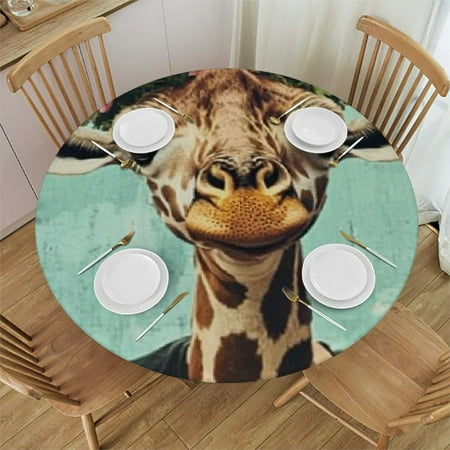 

Patifu Giraffe Flower Crown Round Tablecloth Stain Resistant and Washable Perfect for Indoor Outdoor Dining Wedding Parties 100% Polyester with Elastic Edge Table Cover 54 -58