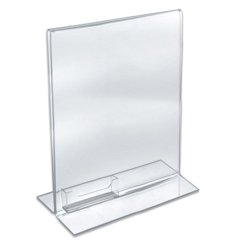 Clear Acrylic 8.5x11 Display Sign Holder W/ Vertical Brochure/Bus Card Holder 