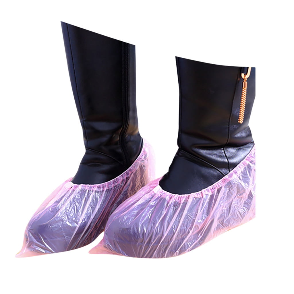 Purple-100PCS Shoe Covers Disposable,Non Slip,Waterproof Slip Plastic Shoe Covers Carpet Cleaning Overshoes for Home Hospital Office Travel Carpet Floor Protection 