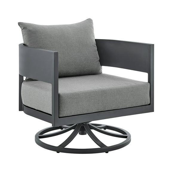 Patio Swivel Rocking Chair Outdoor Aluminum Rocker with Cushions Grey