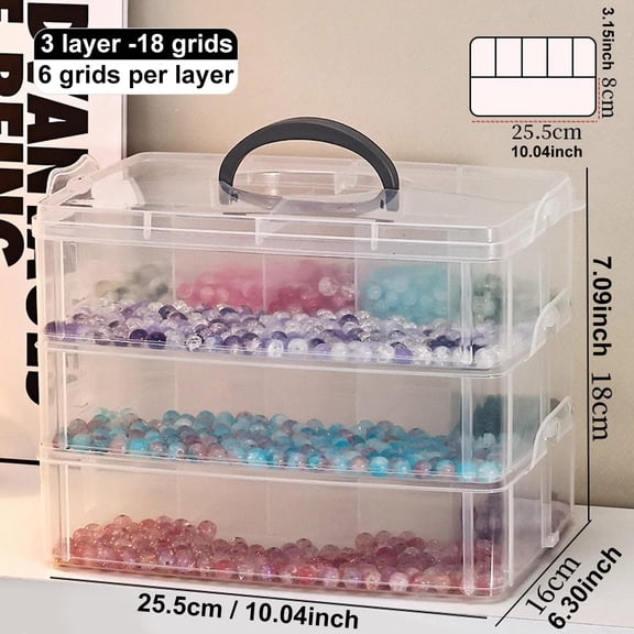 3-layer transparent storage box, stackable storage box, portable craft bead plastic box, jewelry storage box, storage tray