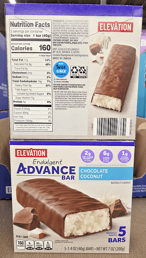 Elevation Endulgent Advance Bar Chocolate Coconut 7oz 200g (2 Boxes)