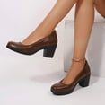 thumbnail image 6 of Pennysue Women's Chunky Heel Pumps Slip On Brown PU Closed Toe Shoes 7M, 6 of 6
