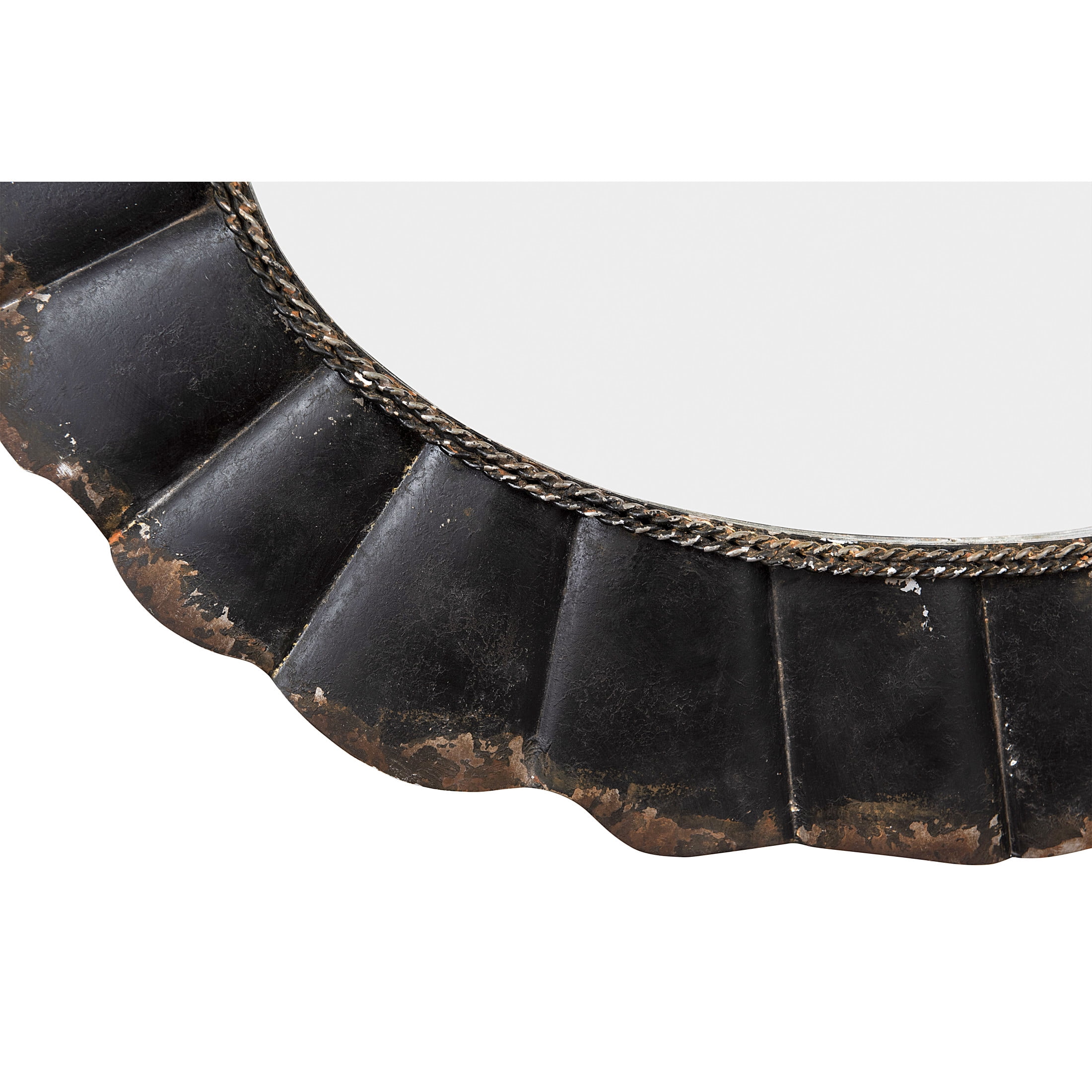 Creative Co-Op Distressed Metal Scalloped Oval Wall Mirror, Black