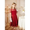 thumbnail image 4 of Oudiya Girls Contrast Mesh Short Sleeve A Line Party Dresses Red Formal Dress with Pockets for Tween 5-12Y, 4 of 7