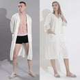 thumbnail image 3 of Baywell Men Women Zipper Robe 3/4 Sleeves Loungewear Full Length Sleepwear Pockets Housecoat Long Soft Bathrobe, White, M, 3 of 5