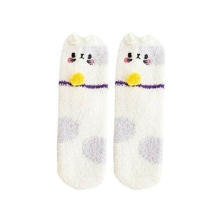 

FAIOIN Women Soft Fuzzy Slipper Socks Cute 3D Ear Cartoon Meow for Cat Fluffy Plush Hos
