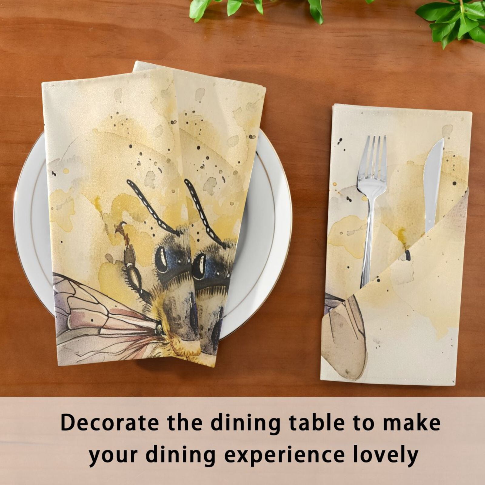 JSTEL Bee Watercolour Cloth Napkins Set of 6, 20x20 Inch Washable and Reusable Napkin for Decoupage Dinner Party Everyday Use